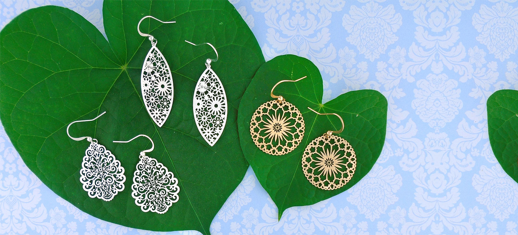 LAVISHY Abiya collection design & wholesale silver & gold plated filigree earrings to gift shops, boutiques & book stores in Canada, USA and worldwide.
