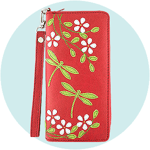 LAVISHY wholesale dragonfly themed vegan applique bags, wallets, coin purses & accessories to gift shop, clothing & fashion accessories boutique, book store in Canada, USA & worldwide.