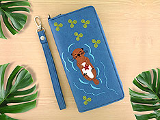 LAVISHY design & wholesale fun Eco-friendly vegan sea otter holding starfish applique wristlet wallets to gift shops, clothing & fashion accessories boutiques, book stores & specialty retailers