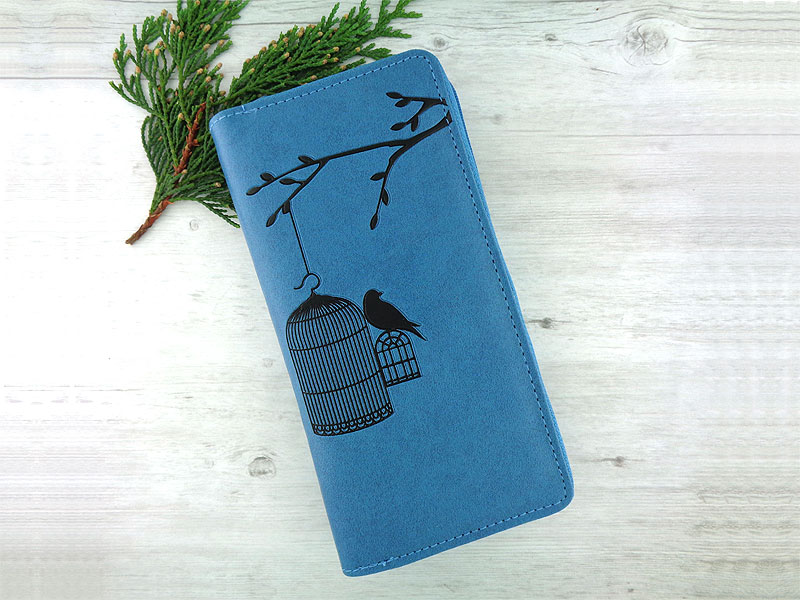 LAVISHY design & wholesale unique, beautiful & affordable Eco-friendly embossed bird out of cage large zipper closure wallets