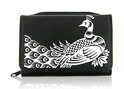 LAVISHY Akina collection wholesale embossed peacock vegan small wallets to gift shop, clothing & fashion accessories boutique, book store in Canada, USA & worldwide since 2001.