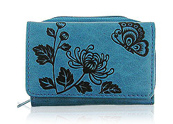 LAVISHY Akina collection wholesale embossed Chrysanthemum flower & butterfly vegan small wallets to gift shop, clothing & fashion accessories boutique, book store in Canada, USA & worldwide since 2001.