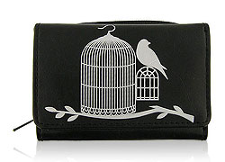 LAVISHY Akina collection wholesale embossed Bird out of cage vegan small wallets to gift shop, clothing & fashion accessories boutique, book store in Canada, USA & worldwide since 2001.
