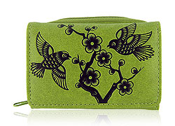 LAVISHY Akina collection wholesale embossed sparrow love birds & plum blossom flower vegan small wallets to gift shop, clothing & fashion accessories boutique, book store in Canada, USA & worldwide since 2001.