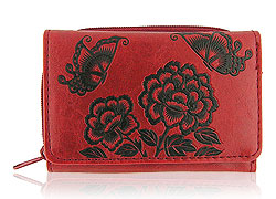 LAVISHY Akina collection wholesale embossed Peony flower & butterfly vegan small wallets to gift shop, clothing & fashion accessories boutique, book store in Canada, USA & worldwide since 2001.