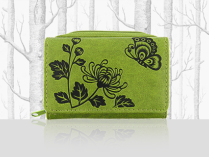 lavishy wholesale vegan embossed butterfly & chrysanthemums tri-fold small wallets for women to gift shops, clothing & fashion accessories boutiques, book stores in Canada, USA & worldwide since 2001