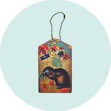 LAVISHY wholesale vegan luggage tags with vintage style prints of Canadian animals and birds to gift shop, clothing & fashion accessories boutique, book store in Canada, USA & worldwide.