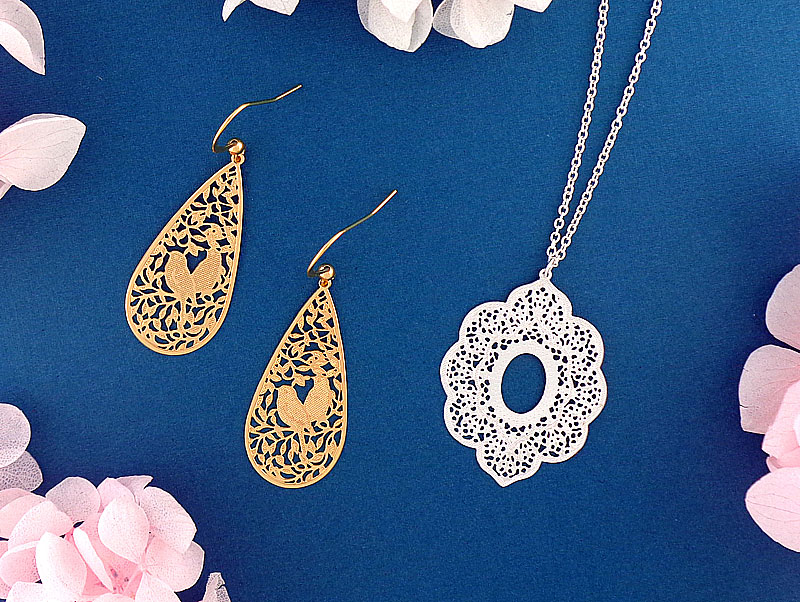 LAVISHY Abiya collection wholesale silver & gold plated filigree earrings and necklaces