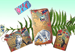 LAVISHY Canada collection wholesale vintage look unisex vegan bags, wallets, coin purses, pouches & luggage tags with prints of Canadian iconic animals & birds