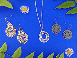 LAVISHY Funkii collection silver & gold plated filigree earrings and necklaces