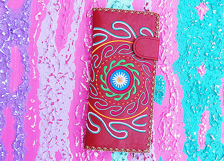 LAVISHY Elma collection wholesale Indian Suzani pattern embroidered vegan large flat wallets to gift shop, clothing & fashion accessories boutique, book store in Canada, USA & worldwide since 2001.