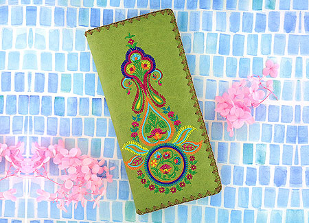LAVISHY Elma collection wholesale Bohemian Indian flora paisley embroidered vegan large flat wallets to gift shop, clothing & fashion accessories boutique, book store in Canada, USA & worldwide since 2001.