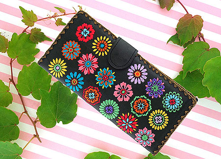 LAVISHY Elma collection wholesale Bohemian Flower embroidered vegan large flat wallets to gift shop, clothing & fashion accessories boutique, book store in Canada, USA & worldwide since 2001.