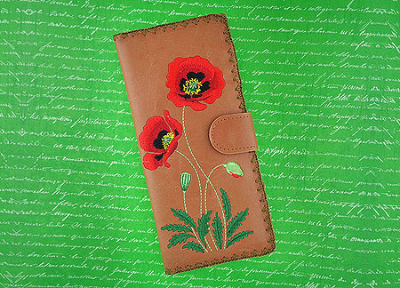 LAVISHY Elma collection wholesale Poppy flower embroidered vegan large flat wallets to gift shop, clothing & fashion accessories boutique, book store in Canada, USA & worldwide since 2001.