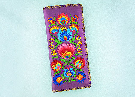 LAVISHY Elma collection wholesale Bohemian Vytynanky style flora embroidered vegan large flat wallets to gift shop, clothing & fashion accessories boutique, book store in Canada, USA & worldwide since 2001.