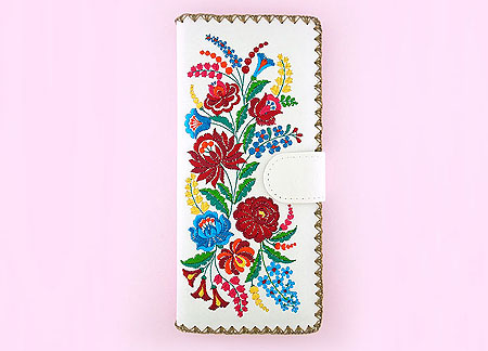 LAVISHY Elma collection wholesale Bohemian Hungarian flora embroidered vegan large flat wallets to gift shop, clothing & fashion accessories boutique, book store in Canada, USA & worldwide since 2001.