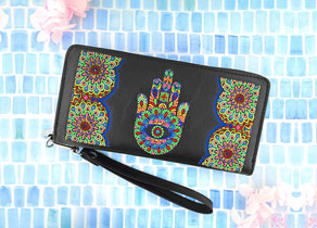 LAVISHY Elma collection wholesale vegan embroidered large wristlet wallets to gift shop, clothing & fashion accessories boutique, book store in Canada, USA & worldwide.