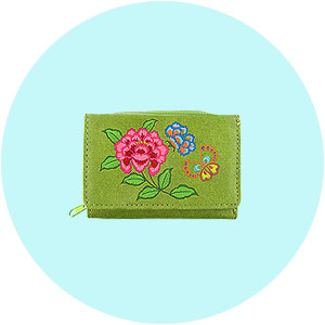 LAVISHY wholesale flower themed vegan embroidered wallets to gift shop, clothing & fashion accessories boutique, book store in Canada, USA & worldwide.