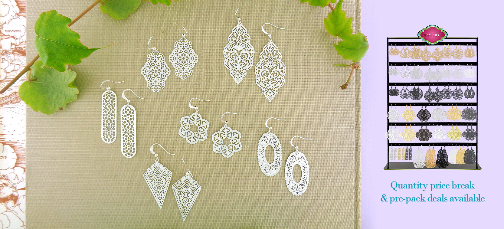 lavishy design & wholesale original, beautiful & affordable filigree earrings  to gift shops, boutiques & book stores in Canada, USA and worldwide.