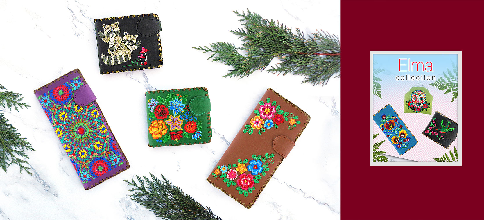 lavishy boutique style Eco-friendly vegan embroidered wallets for wholesale to gift shops, clothing and fashion accessories boutiques, book stores in Canada, USA & worldwide.
