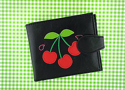 LAVISHY Adora collection wholesale fun vegan cherry applique medium wallets to gift shop, clothing & fashion accessories boutique, book store in Canada, USA & worldwide since 2001.