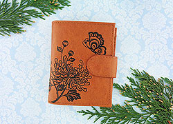 LAVISHY Akina collection wholesale fun vegan Chrysanthemum flower & butterfly embossed medium wallets to gift shop, clothing & fashion accessories boutique, book store in Canada, USA & worldwide since 2001.