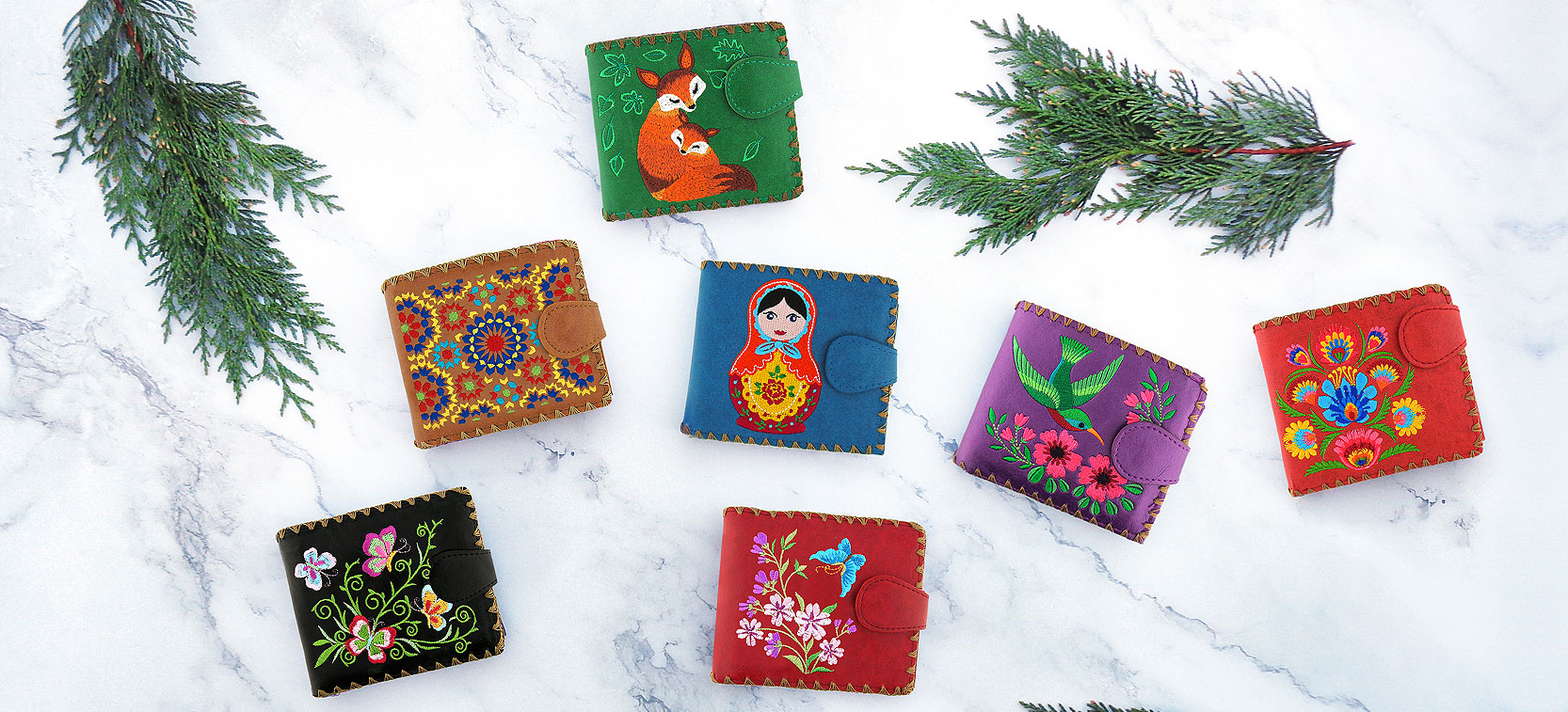 LAVISHY design & wholesale vegan embroidered medium wallets to gift shops, boutiques & book stores in Canada, USA & worldwide.