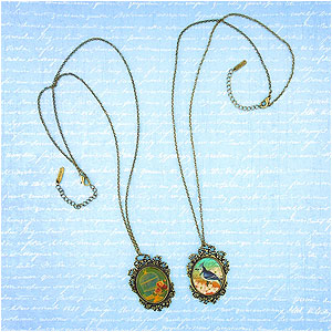 LAVISHY Cara collection wholesales handmade long reversible pendant necklaces with vintage style prints