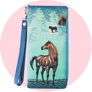 LAVISHY wholesale horse themed vegan wristlets to gift shops, clothing and fashion accessories boutiques, book stores in Canada, USA and worldwide.